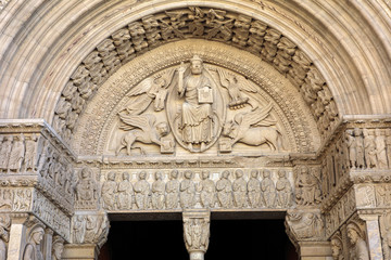 Details of the west portal  Saint Trophime Cathedral in Arles, France. Bouches-du-Rhone,  France
