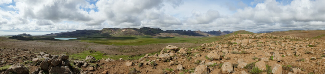 view to Grænavatn lake on a sunny summer afternoon, Iceland