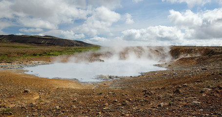 Austurengahver, geothermal source in Iceland; Austurengahver is a geothermal active area, a short way from the Grænavatn lake on a sunny summer afternoon