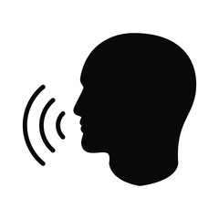Icon talking head with sound waves. Sign speaking man. Black symbol head  silhouette isolated on white background. Vector illustration