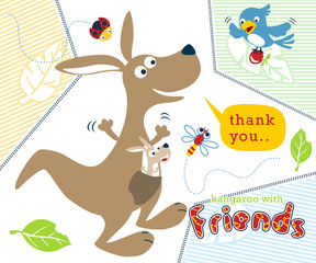 Vector cartoon of kangaroo with little friends