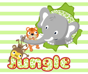 Vector illustration with funny jungle animals cartoon