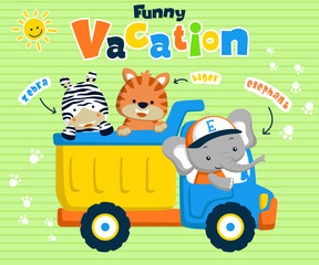 Vector illustration with cute animals cartoon on truck