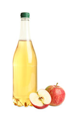 Apple cider in a bottle isolated on white.