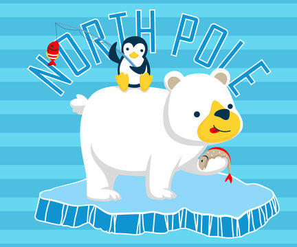 Vector illustration of polar bear cartoon with little friend