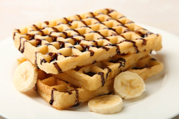 Belgian waffle with banana