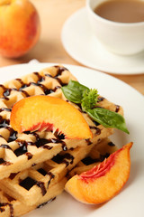 Belgian waffle and cup of coffee