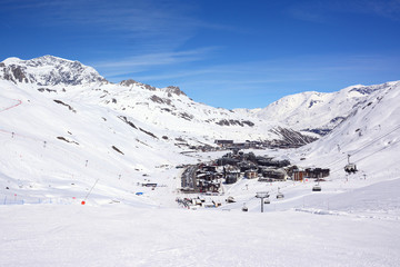 Fototapeta na wymiar Mountain view of Tignes ski resort in winter