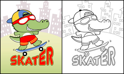 Coloring book vector with skateboarder cartoon