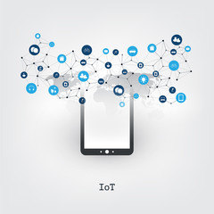 Internet of Things Design Concept with Tablet PC and Icons - Digital Network Connections, Technology Background