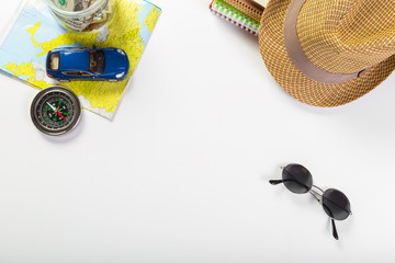 travel, summer vacation, tourism and objects concept