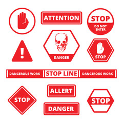 attention stop signs. danger alerts traffic banners