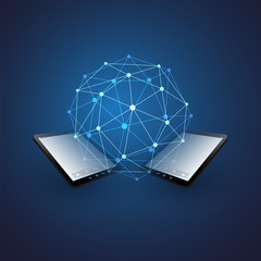 Cloud Computing Design Concept with Earth Globe and Tablet PC - Digital Network Connections, Technology Background, Vector Design