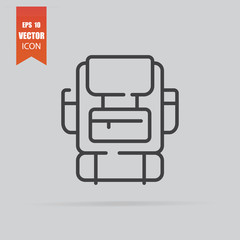 Backpack icon in flat style isolated on grey background.