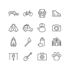 Set of camping icons, line style.