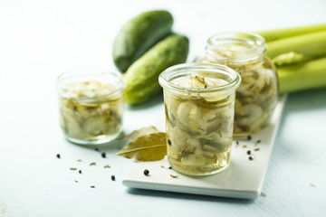Pickled cucumbers in the jars