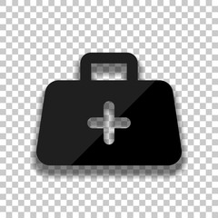 first-aid kit, simple icon. Black glass icon with soft shadow on