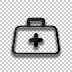 first-aid kit, outline symbol. Black glass icon with soft shadow