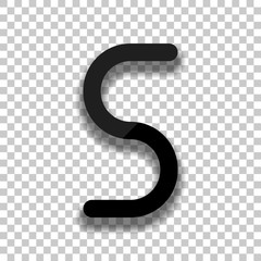 Number five, numeral, simple letter. Black glass icon with soft