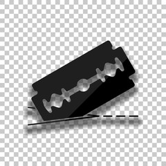 razor blade and cutting line. simple icon. Black glass icon with