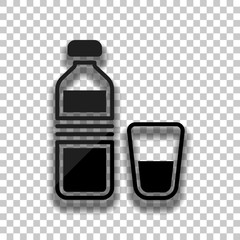 bottle of water and glass cup. simple icon. Black glass icon wit
