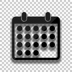simple calendar icon. Black glass icon with soft shadow on trans