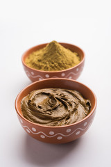 Henna / Mehandi powder and paste. Prepared for Hair colouring or for tattoo on hand in Indian...