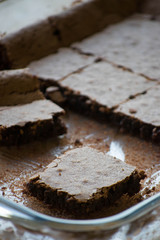 Fototapeta na wymiar chocolate brownie with cream and chocolate