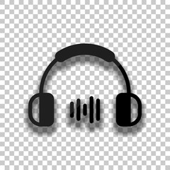 Headphones and music wave. Medium volume level. Simple icon. Bla