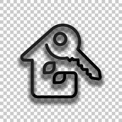 Eco house with key. Linear icon with thin outline. One line styl