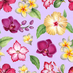 Watercolor seamless tropical pattern