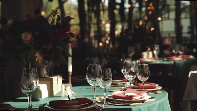 Interior of a wedding hall decoration ready for guests.Wedding concept.Wedding decor.