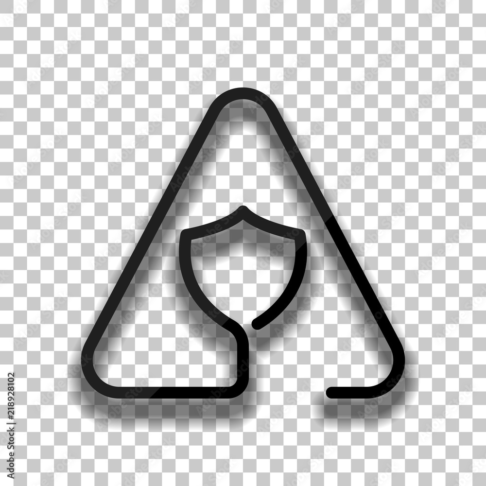 Poster shield in warning triangle. problem with protect. linear icon wi