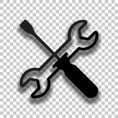 Repair service, wrench and screwdriver, tools. Black glass icon
