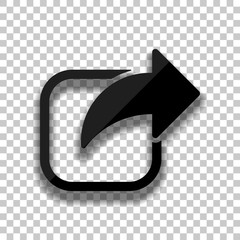 Share icon. Arrow and square. Black glass icon with soft shadow