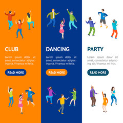 Isometric Dancing People Banner Vecrtical Set. Vector