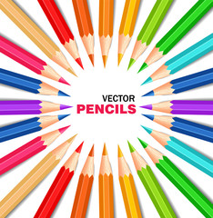 Colorful pencils Vector realistic. Creative Round frame illustrations