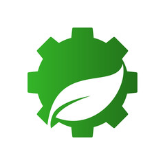 Icono plano engranaje con hoja en espacio negativo en color verde