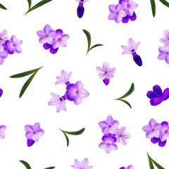 Realistic Detailed 3d Lavender Flowers Seamless Pattern Background. Vector