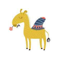 Cute cartoon camel with flower Isolated