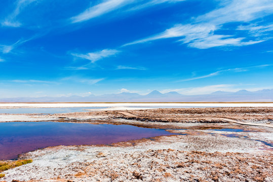Landscape in Atacama desert, Salt Lake, Chile. Copy space for text.
