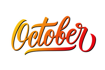 October month hand lettering. Calligraphic season inscription. Hand drawn element for your design. Vector illustration.