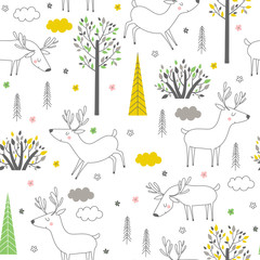 Seamless pattern with cute deer