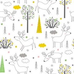 Peel and stick wall murals Little deer Seamless pattern with cute deer