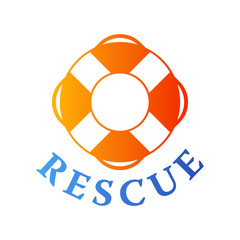 Icono plano RESCUE con salvavidas en azul y naranja