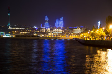 Fototapeta na wymiar Night view of the Baku and the television tower. The Republic of Azerbaijan