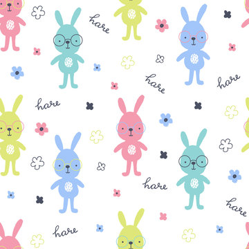 Seamless pattern with hand drawn hares