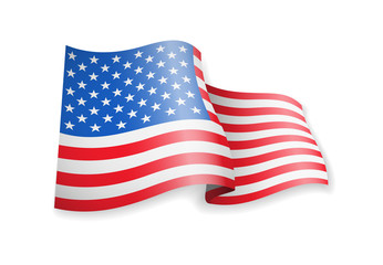 Waving USA flag on white background.