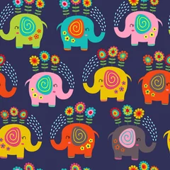 Plaid mouton avec motif Éléphant modèle sans couture avec des éléphants floraux - illustration vectorielle, eps