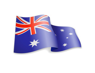 Waving Australia flag on white background.